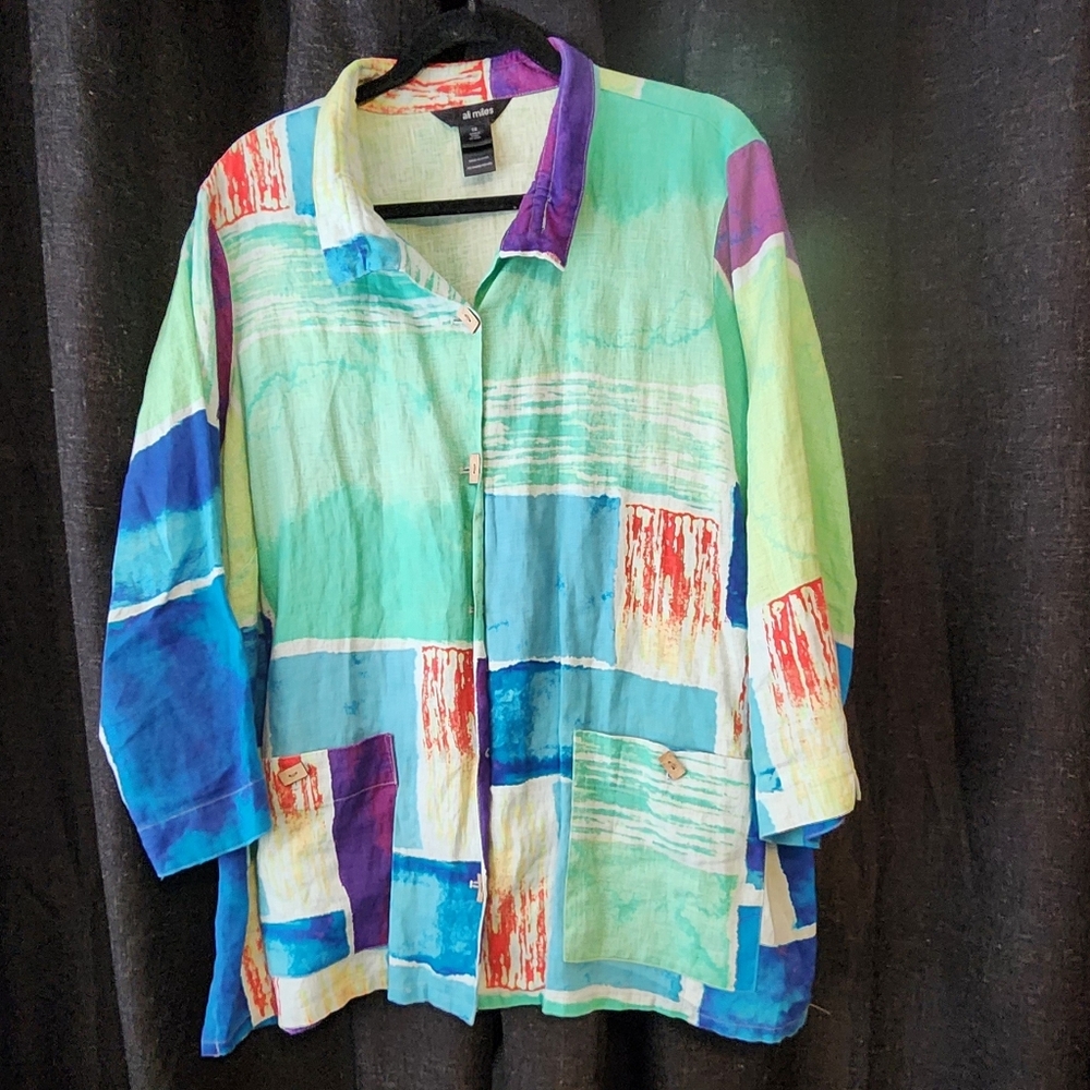 Ali Miles Multicolor Boho Top | 1X Plus Size | 20" Sleeve | Artsy Tunic